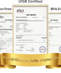 Test report showing LFGB certification for Four Pack Silicone Ice Cube Trays With Lid And Storage Bin Includes Scoop.