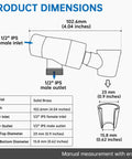Technical diagram for Metal Shower Head Holder For Handheld Showers Built Tough Adjustable Universal Shower Arm Mount Chrome Finish Brass Construction One Half Inch IPS Inlet And Outlet Fits Most Shower Arms And Hoses.