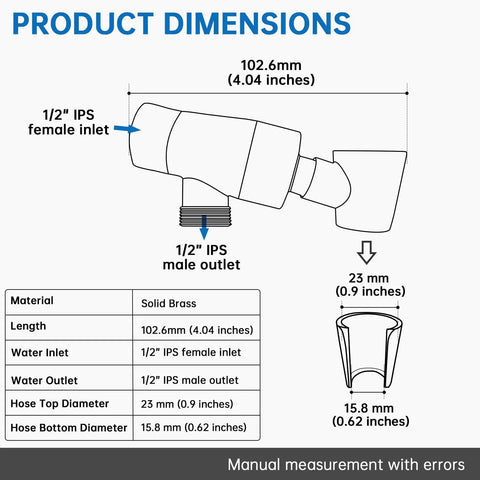 Technical diagram for Metal Shower Head Holder For Handheld Showers Built Tough Adjustable Universal Shower Arm Mount Chrome Finish Brass Construction One Half Inch IPS Inlet And Outlet Fits Most Shower Arms And Hoses.