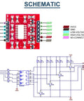 Schematic of Five-Piece Four-Channel Optocoupler Isolation Module with TLP281 ICs for Arduino, detailing connections and outputs.