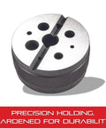 Workhorse Steel Bench Block For Metalworking And Woodworking, 3 Inch Diameter, 1.5 Inch High, Oversize Holes 1/8 To 5/8 Inch, V-Groove, Pro Grade Tool Accessory For Precision Machining And Crafting.