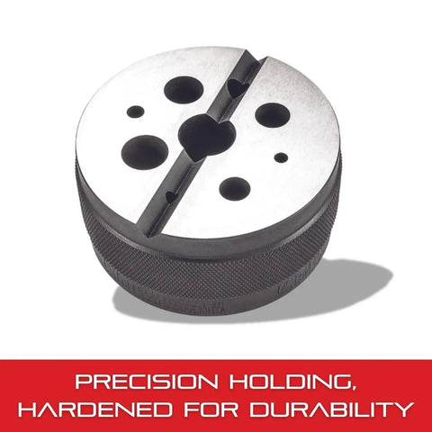 Workhorse Steel Bench Block For Metalworking And Woodworking, 3 Inch Diameter, 1.5 Inch High, Oversize Holes 1/8 To 5/8 Inch, V-Groove, Pro Grade Tool Accessory For Precision Machining And Crafting.