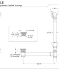 Technical diagram of Tub Waste And Overflow Drain Assembly With Double Pivoting Action, Toe Touch Stopper, fits 19 inch tub depth
