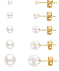 Dope Pearl Gold Stud Earrings Set For Women And Men 14K Gold Plated 316L Stainless Steel Hypoallergenic Ball Studs With Sizes 3mm 4mm 5mm 6mm 7mm 8mm And 10mm in multiple size views