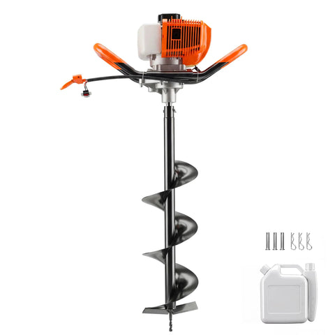 Gas Powered Post Hole Digger With 43cc 2-Stroke Engine, 8 Inch Auger Bit, showing full tool and accessories in view