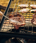 Adjustable Swivel Grill Grate For Open Fire Cooking With Spike Pole Steel Mesh Wire Grate grilling steak over open fire