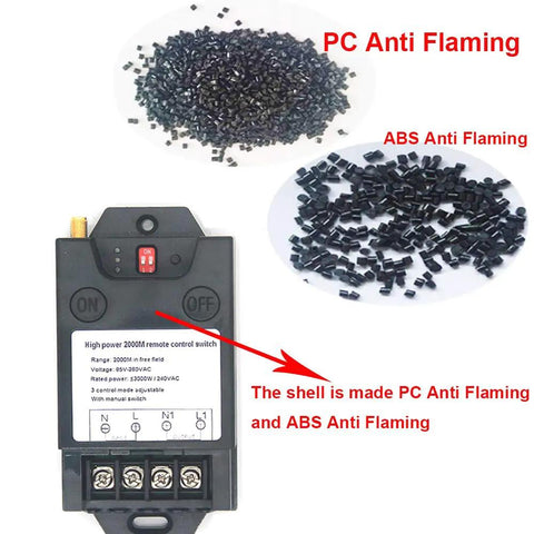 Ultra Long Range Wireless Remote Control Switch for AC 110V 220V, high power 3000W, PC and ABS anti-flaming shell components.