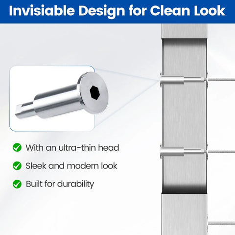 Invisible Cable Railing Kit 20 Pack With Hidden Tensioner And Hand Swage For 2 By 2 Inch Metal Posts In T316 Stainless Steel