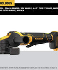 Heavy Duty Angle Grinder With 20V Max FlexVolt Advantage Muscle, Paddle Switch Trigger, showing side profile, 4-1/2 inch disc compatible.