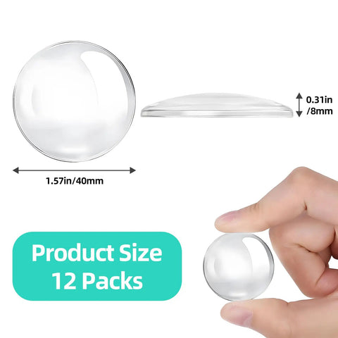 Self Adhesive Door Bumpers Pack Of 12 Round 40 By 8 Mm Protectors, transparent side profile with hand for size scale
