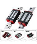 Kickstart Your Build With These Heavy Duty High Precision Linear Guide Rail Kits Featuring Four Pieces Of Smooth HGH30CA Carriages And Two Rock Solid HGR30 Rails In A Snazzy Green Finish For Zero Friction Motion Control That Lasts. Top view of HGH30CA carriage on HGR30 rail, metal CNC linear guide kit
