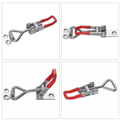 Heavy Duty Adjustable Rustproof Toggle Latch Set For Cabinets, Doors, Lids, with red handles and durable steel construction