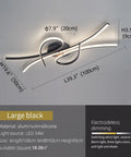 Slick Modern LED Ceiling Light Fixture 54W 3780 Lumens Flush Mount Chandelier For Kitchen Bedroom Living Room Office Dining Room Dimmable With Remote Control Black Finish; detailed size view with aluminum and silicone materials