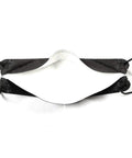 Inside view of 30 Pack Black Face Mask 4 Layer Safety With Electrostatic Filtration Patented Adjustable Earloop Lipstick Safe Breathe Easy 3D Ergonomic Design Individually Sealed Made In Korea.