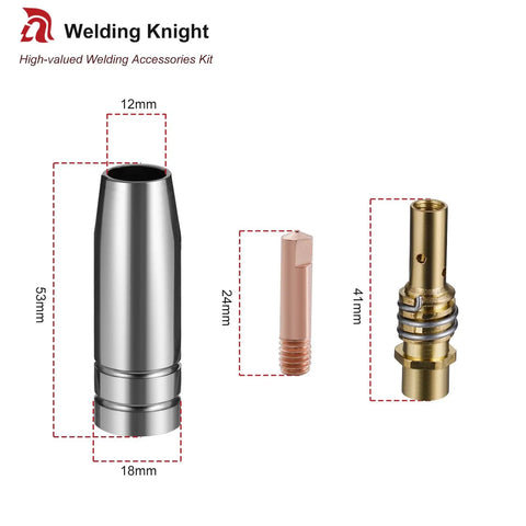 MB15 15AK MIG Welding Torch Kit Replacement Tips And Diffuser Set with dimensions