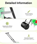 Detailed components of 12 Nozzles Hand Push Garden Seeder For Slopes And Terraces showing tension spring, suppression wheel, and support.