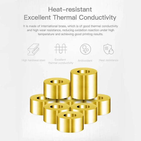 Gold brass nozzles for Ender 3 S1 Silicone Sock Bundle, highlighting heat-resistance and thermal conductivity.