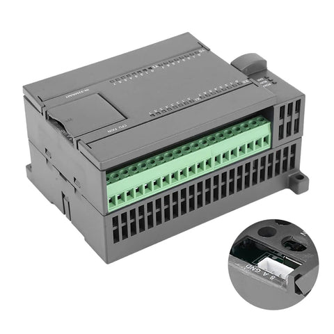 Rugged 32 Bit PLC Controller with 16 digital inputs and outputs, front view, industrial automation, 24V DC, for printing and packaging.