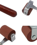 Soft Rubber Brayer Roller With Wooden Handle For Printmaking, close-up of durable roller and stainless steel frame.