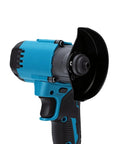 Badass 2 In 1 Mini Cordless Angle Grinder Meets Slick Brushless Circular Saw with black guard and blue body for precise cutting.
