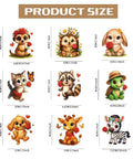 Cartoon Animal Iron On Transfers Set 12 Pack Rose Themed Heat Transfer Stickers for T Shirts Hoodies Jackets and Kids Clothing Washable DTF Ready to Press for DIY Gifts, showing nine cartoon animals with flowers and hearts.