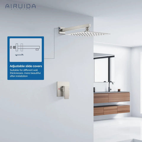Shower Faucet Set For Bathroom Rain System With 10 Inch Brushed Nickel Wall Mount Shower Head SUS304 Stainless Steel Single Handle Valve Rough In Kit Male Thread Trim No Fuss Install