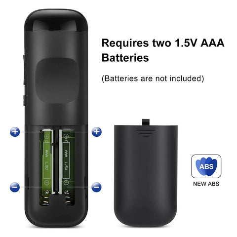 Back view of Two Pack Replacement Remote For Roku TV Compatible Smart TVs Infrared Universal Remote No Pairing Needed showing battery compartment open.