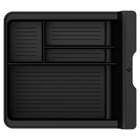 Center Console Organizer for Tesla Model Y 2021 2024 and Model 3 2021 2023, Durable PC Tray with black finish, anti-slip compartments