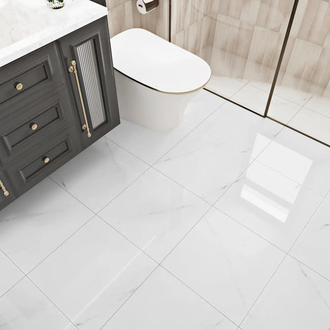 Bathroom with Marble White Peel And Stick Floor Tiles 12x12 In Self Adhesive Vinyl Waterproof Flooring For Kitchen Bathroom Bedroom Living Room 10 Tiles Per Box Easy Install No Grout Required
