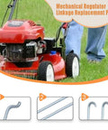 Two Pack Mechanical Throttle Linkage Kit For Briggs And Stratton Engines, Durable Steel Linkage With Smooth Speed Control, Universal Fit For Lawn Mowers And Outdoor Power Equipment shown with mower and steel rods