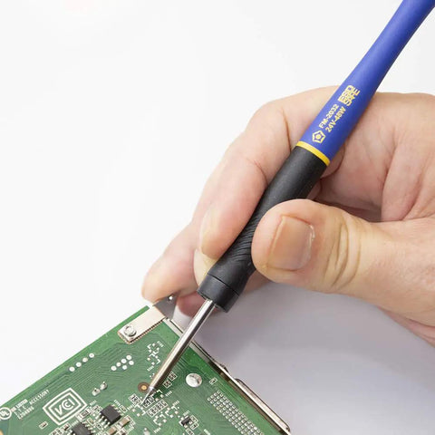 Cool Running Grip Solder Handpiece Conversion Kit With ESD Safe Micro Soldering Iron for precise electronics repair on circuit board.