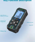 Ultra Accurate Laser Tape Measure 328 Feet With Dual Bubble Levels, Portable Digital Distance Tool, Quick Measurements In Inches Feet Meters, Laser Measure With 5 Unit Conversions on black handheld body