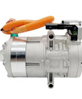 Top Shelf Heavy Duty Electric Hybrid AC Compressor For Tesla Model S 2012 Through 2018, silver CNC-built design with orange wiring.