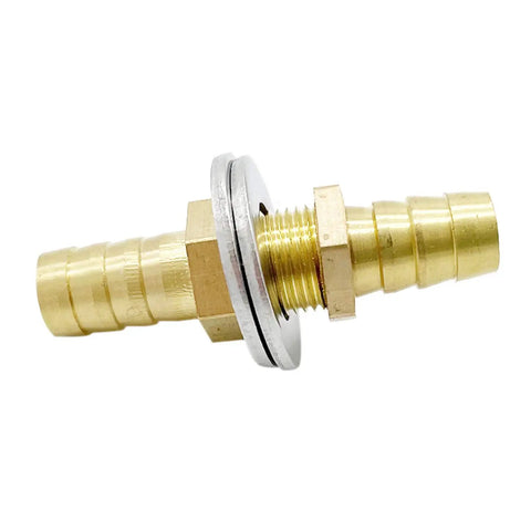 Brass Five Sixteenth Inch Hose Barb Bulkhead Fitting Thru Bulk Straight Adapter with visible hexagonal joints