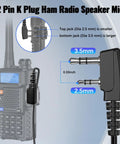Rugged Ham Radio Speaker Mic For UV-5R Mini And UV-5G Plus Series 2 Pack With 2 Pin K Plug And 3.5mm 2.5mm Jack Stretchable Cable