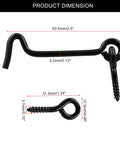 6 Pack Black Cabin Hook Eye Latch For Wood Doors Windows, dimensions 63.5x19mm and 31.5x12.3mm, zinc material, swivel style.
