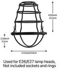 Metal Light Cage Guard 4 Pack For Pendant Lights And Wall Lamps Edison Bulb Shield E26 E27, black metal cage with measurements