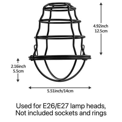 Metal Light Cage Guard 4 Pack For Pendant Lights And Wall Lamps Edison Bulb Shield E26 E27, black metal cage with measurements