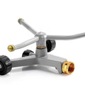 Heavy Duty Metal Rotary Lawn Sprinkler With 3 Arm Automatic Revolving Whirl And Wheeled Base Chainable For Even Coverage