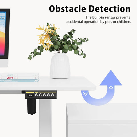 Gamork Electric Standing Desk Frame For 40 To 63 Inch Tabletops with obstacle detection feature and control panel view.
