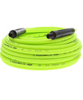 Heavy Duty Air Compressor Hose Pack Of Ten Delivering Fifty Foot Runs With One Quarter Inch Mnpt Fittings coiled in bright green with fittings.
