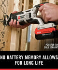 Real Deal 20V Max 4 Ah Lithium Ion Battery Plus Rapid Charger Starter Kit featuring a tool in use on wooden beams.