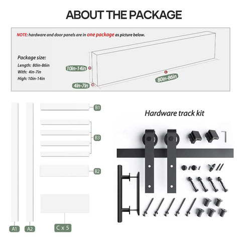 White 42x84 Inch Barn Door With 7 Foot Sliding Door Hardware Kit Included And Handle Solid Wood MDF And PVC Surface