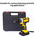 Kickoff Your Weekend Repairs Without The Sweat Using This Dependably Smooth 21V Cordless Battery Drill And Driver Set on a black carrying case.