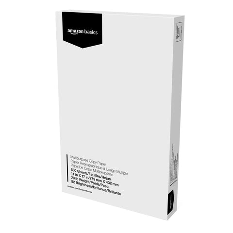 Top Notch Multipurpose Copy Paper 20 Lb 11 X 17 Inches Tabloid Size package with 500 sheets in a bright white box.