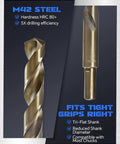 Pro Grade M42 Cobalt Drill Bit Set 21 Pcs Precision Ground Twist Bits with tri-flat shank and HRC 80+ M42 steel construction.
