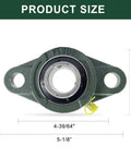 Front view of 1 Inch Shaft Diameter Pillow Block Bearings, Flange Mounted Set Screw Style, showing dimensions, in cast iron base.