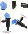 Close-up image of 100 Pack 2 GPH Drip Emitter Flag Drippers For Garden Lawn Vegetables Easy Install Irrigation System Parts With 4mm And 7mm Hose Connectors Blue Durable Plastic showing dimensions and design details.