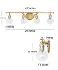 Gold Vanity Lights 4 Light Modern Bathroom Fixtures With Gourd Glass Shades, Dope Gold Finish And Clear Glass, dimensions shown