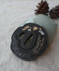 Samurai Sword Koshirae With Tsuba Alloy 081-099 Black Finish Two Girl Motif Tsuba close-up image.